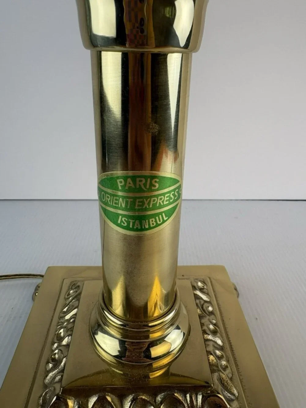 Vintage Brass Paris Istanbul Orient Express Clawfoot Table Lamp, Works, Adj.